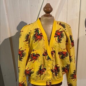 Yellow Dragon Print Bomber Jacket